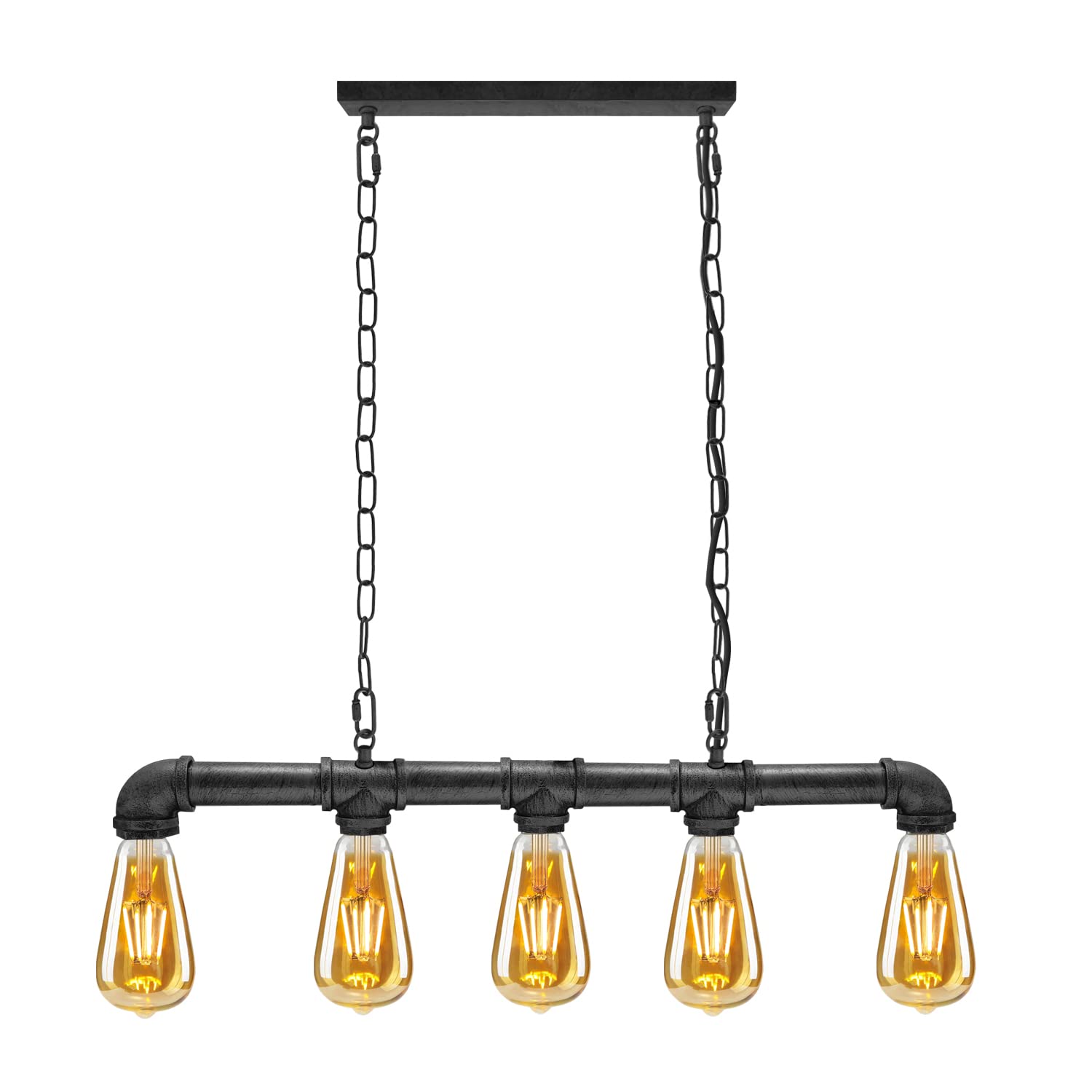 LEDSone Lampada a sospensione in metallo Steampunk stile vintage retrò industriale a 5 vie Illuminazione a soffitto per tubi dell'acqua (argento spazzolato)