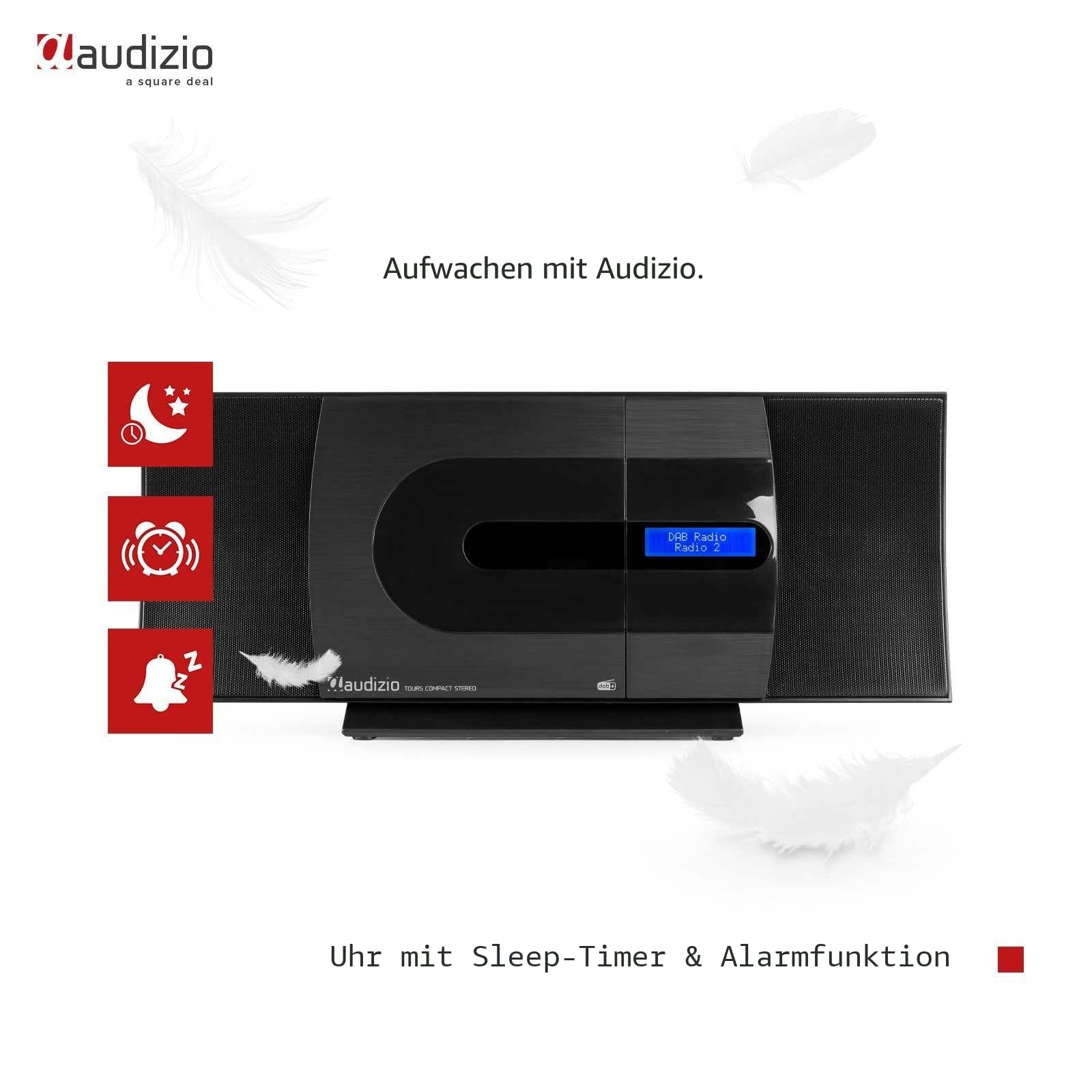 Audizio Tours - Stereoanlage Kompaktanlage mit CD, DAB Radio mit Bluetooth, MP3, USB, Küchenradio DAB Plus Radio mit Fernbedienung, Digitalradio Tuner, Schwarz