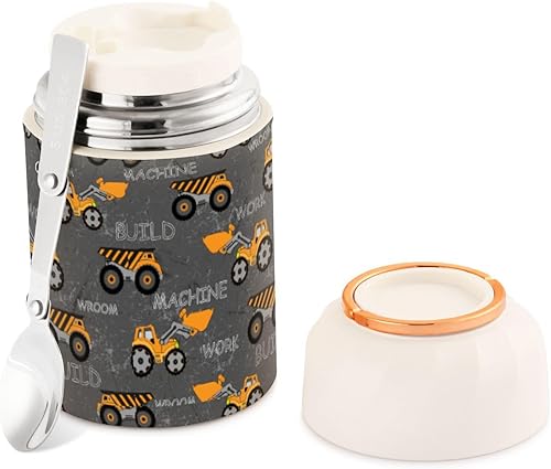 Miniatura 1 de Cartoons Trucks Food Jar with Spoon Stainless Steel Vacuum Insulated Food Container 17 oz Food Flask for Lunch