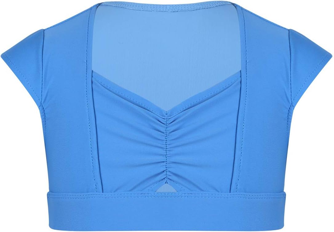 ACSUSS Kids Girls Cap Sleeves Ballet Dance Crop Top Wrap Shirt Dancewear Gymnastics Yoga Gym Workout T-Shirt