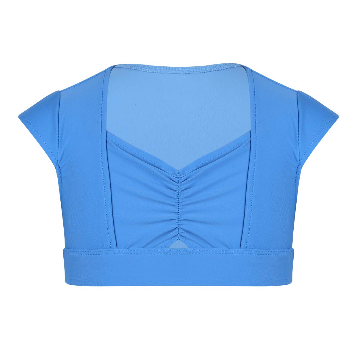 Mufeng Kids Girls Athletic Crop Tops Dance Sports Bras Bralette Activewear Dancewear V Neck Top T-Shirts Vest Cap Sleeves Blue 4