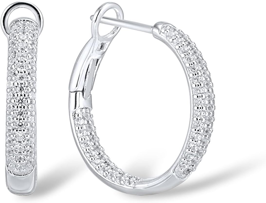 Santuzza 925 Sterling Silver Simulated Diamond Cubic Zirconia Hoop Earrings for Women