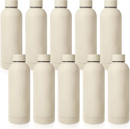 Bokon 10 botellas de agua de acero inoxidable a granel de doble capa al vacío de 17 onzas, boca pequeña, aislamiento deportivo, metal, graduación,