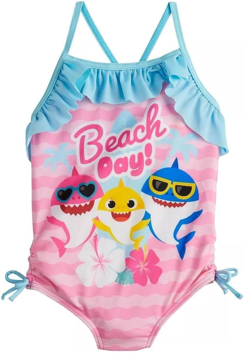 Baby Shark Daddy Mommy Toddler Girls One-Piece Bathing Suit Blue/Pink 12M