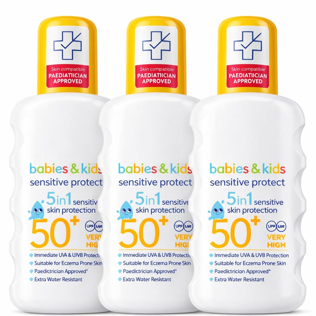 Kids Sensitive Sunscreen SPF 50+ Very High Protection, 5-in-1 Sensitive Skin Protection, Extra Water Resistant, Pediatrician Approved, UVA & UVB Protection 200 ML – Pack of 3