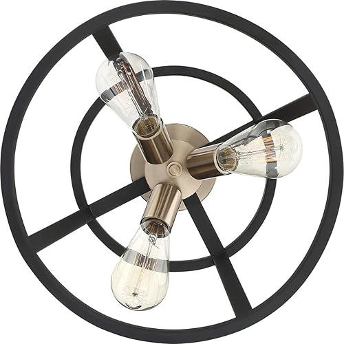 Miniatura 5 de Nuvo 606643 Chassis 3 Light Semi-Flush Mount Fixture, cobre cepillado latón acabado con marco negro mate