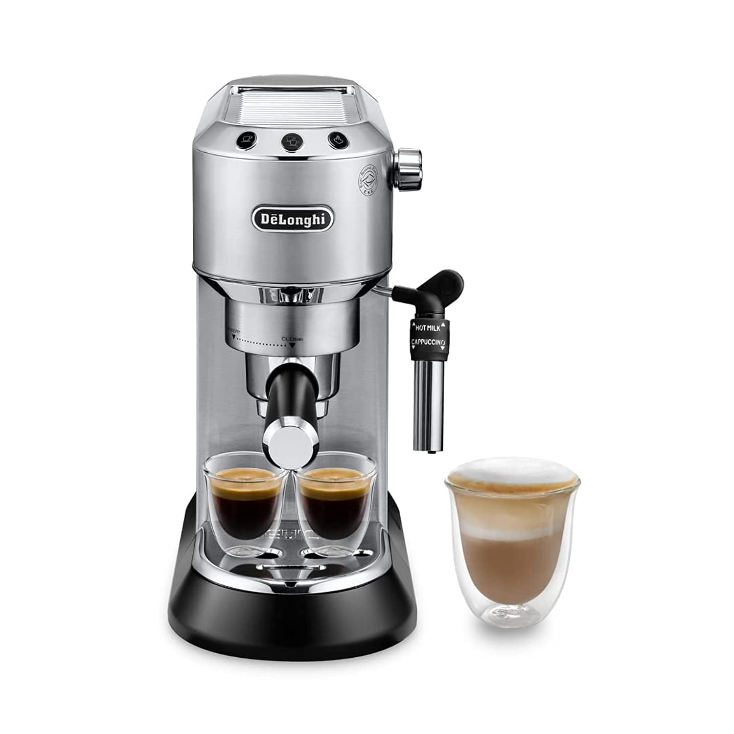 De'Longhi Dedica Style EC 685.M & KG 521.M im Set – Espresso Siebträgermaschine und elektrische Kaffeemühle, Espressomaschine mit Milchaufschäumer, Kaffeebohnen-Mühle mit LCD Display, silber