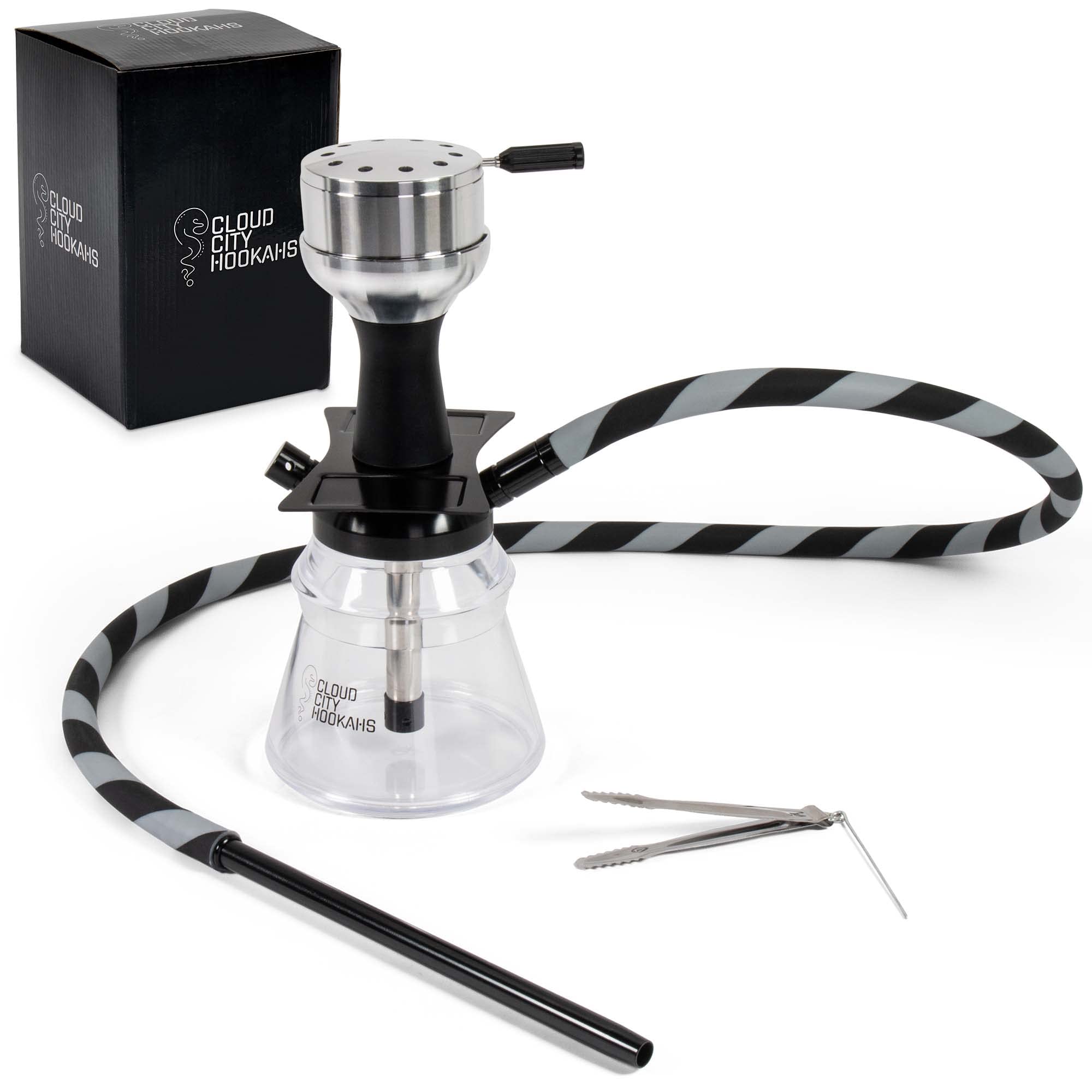 Cloud City Hookah Set | Clear Single Hose Portable Hookah Set | Clear Epoxy Shisha Kit | Hookah Shisha | Hookahs | Included Hookah Tongs | Hybrid Hookah Bowl
