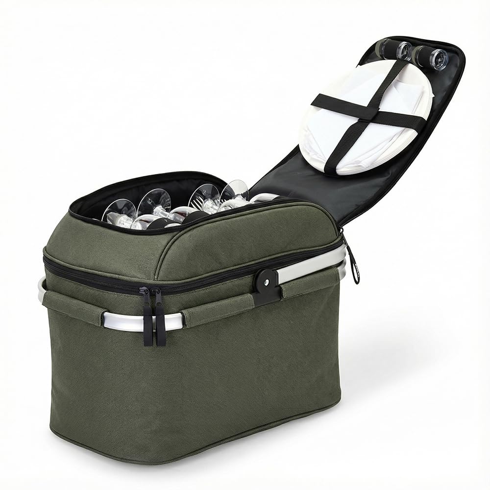 Livoo – Panier Pique-Nique 4 Personnes SEP117VE – 23L, 600D, 29 Accessoires Inclus