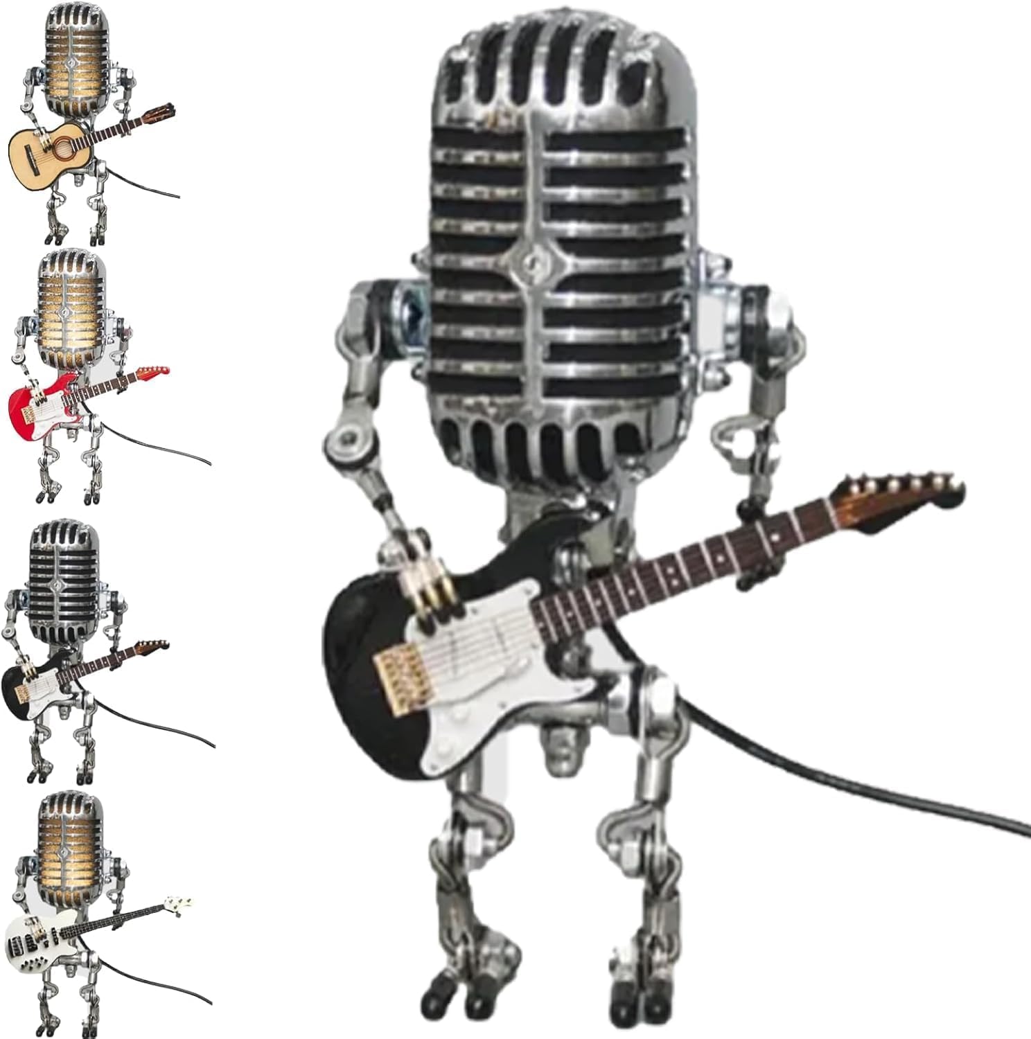 Endyniner Robot Guitar Lamp, with Vintage Mic Design and Mini Guitar (Black)
