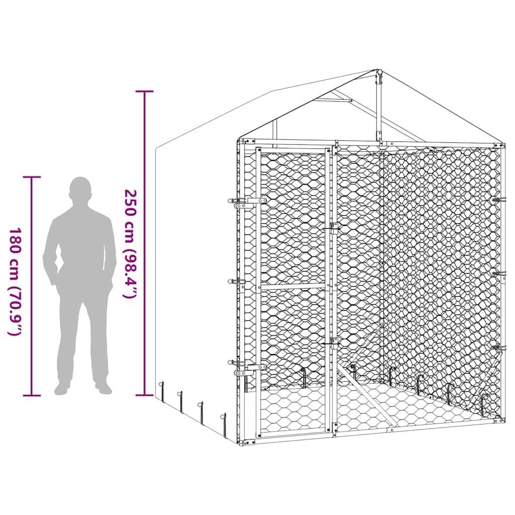 vidaXL Cuccia Cani da Esterno Tetto Argento 2x2x2,5 m Acciaio Zincato