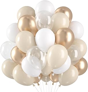 Luftballons Beige Creme, 60 Stück Ballons Beige Sandweißer Champagner Gold Luftballons Hochzeit Set, Weißsand Gold Ballons hochzeit Helium für Geburtstag Babyparty Hochzeitsdeko