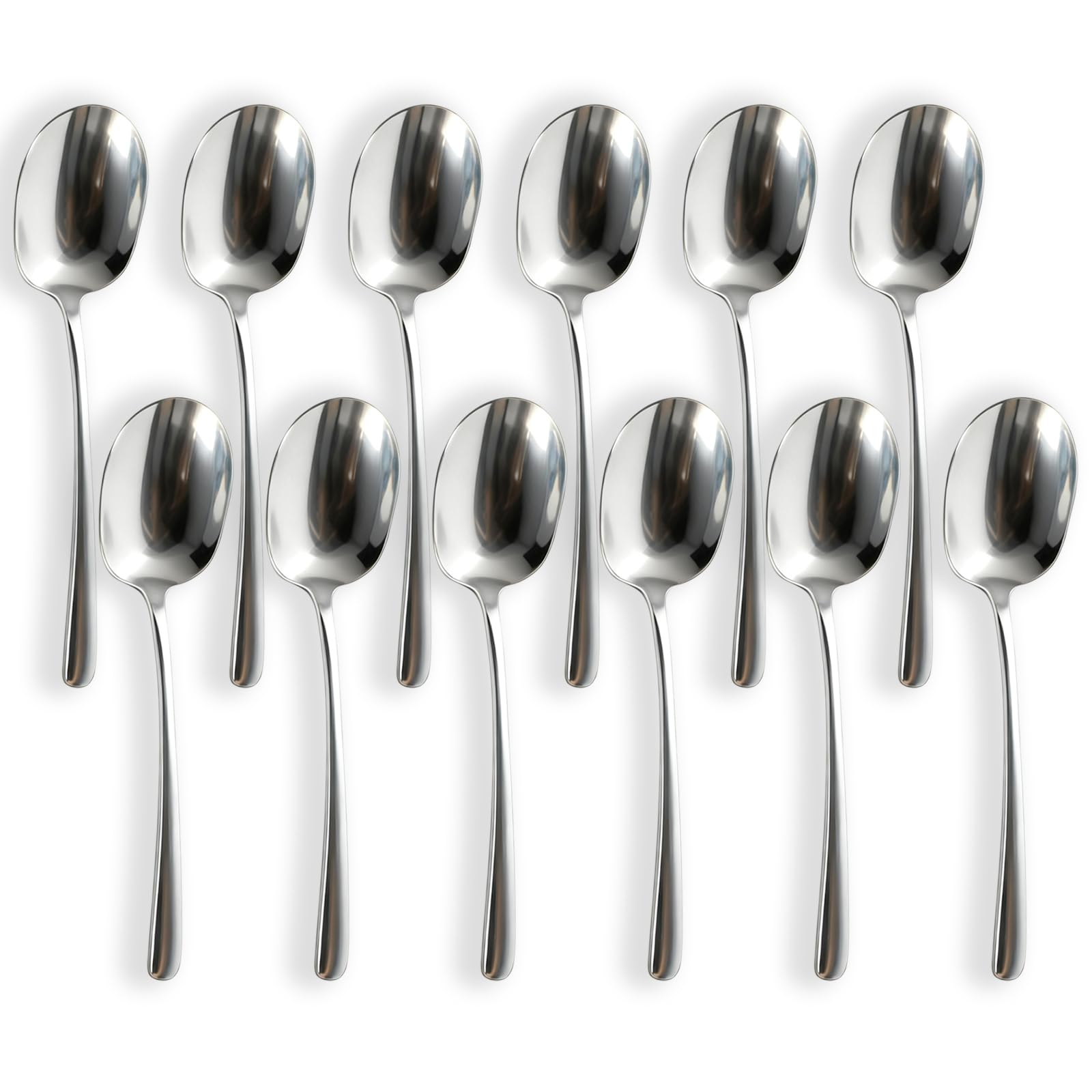 Extra große Servierlöffel, 12 Stück, 29 cm, lebensmittelecht, 18/8 Edelstahl, Servierlöffel für Buffet, Besteck-Set, Servierutensilien für Catering, spülmaschinenfest, hochglanzpoliert