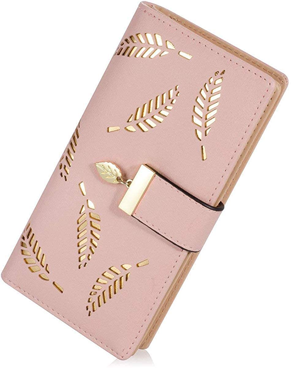 Pink Long Leaf Women's Purse Wallet Organizer Female Hand Clutch Women/Ladies/Girls Wallets Credit Card Holder-image-11