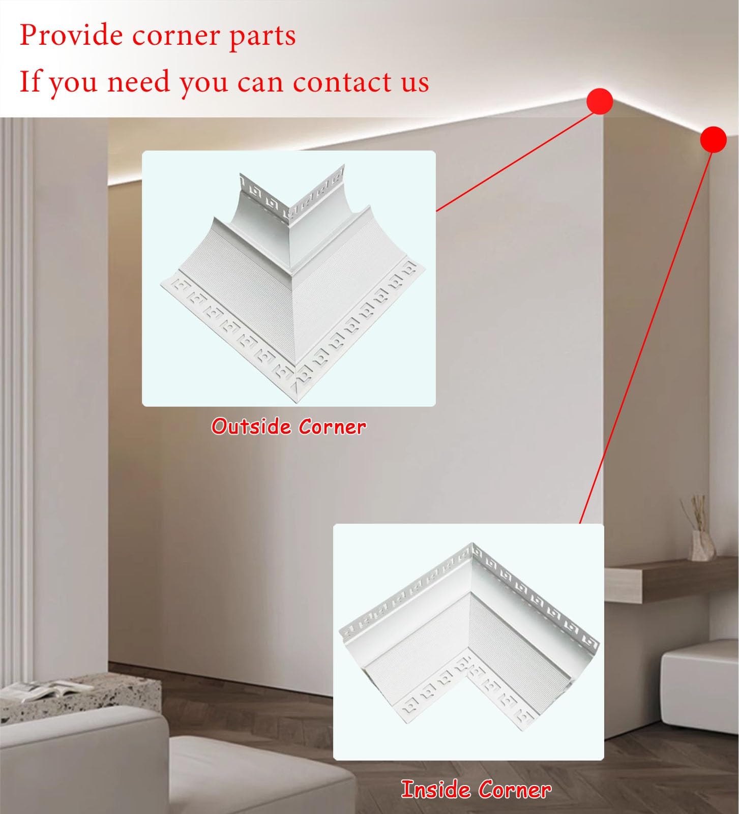 Moldura de remate de Techo, moldura de cornisa, Tira de luz LED, iluminación indirecta empotrada en Yeso para Bordes de Paredes y techos, difusor LED Decorativo de Perfil de Aluminio, moldur