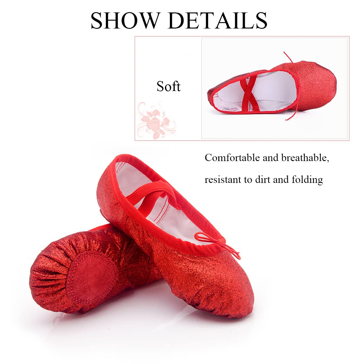 Pantofole da Ballo Ballerine Yoga con Suola Divisa, Pantofole da Ballo in Raso per Ragazze, Suola Morbida e Confortevole, Antiscivolo per Bambini, Donne e donne-40-rosso (Blu 23 EU)