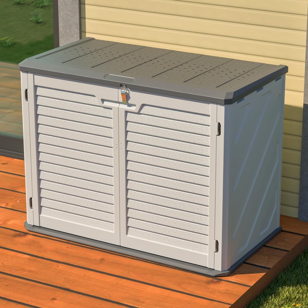 Heavy-Duty Plastic Storage Shed with Floor – Weather-Resistant Outdoor Utility Shed for Garden Tools, Lawn Equipment & Yard Supplies (M-with partitions -White + Plastic-1)