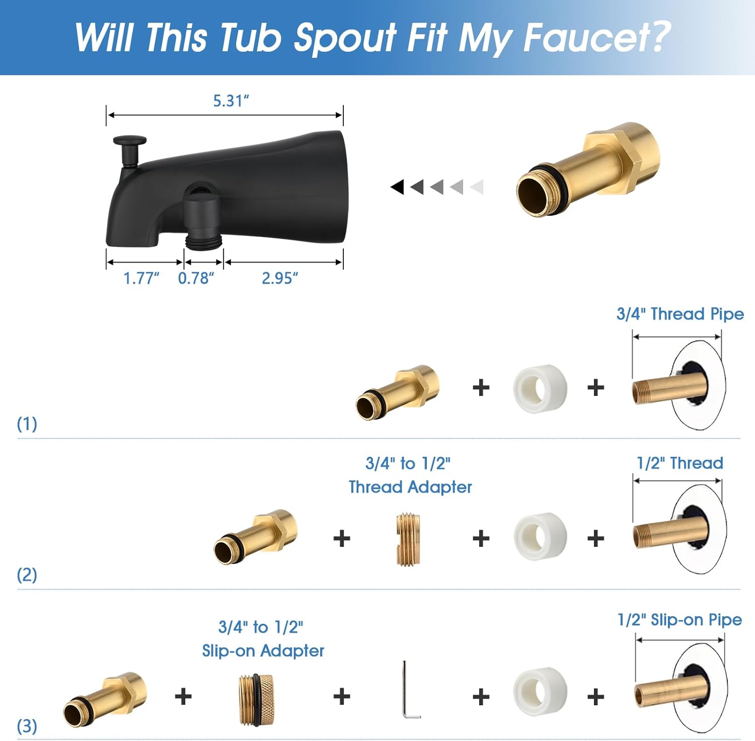 Matte Black Metal Tub Spout with Diverter