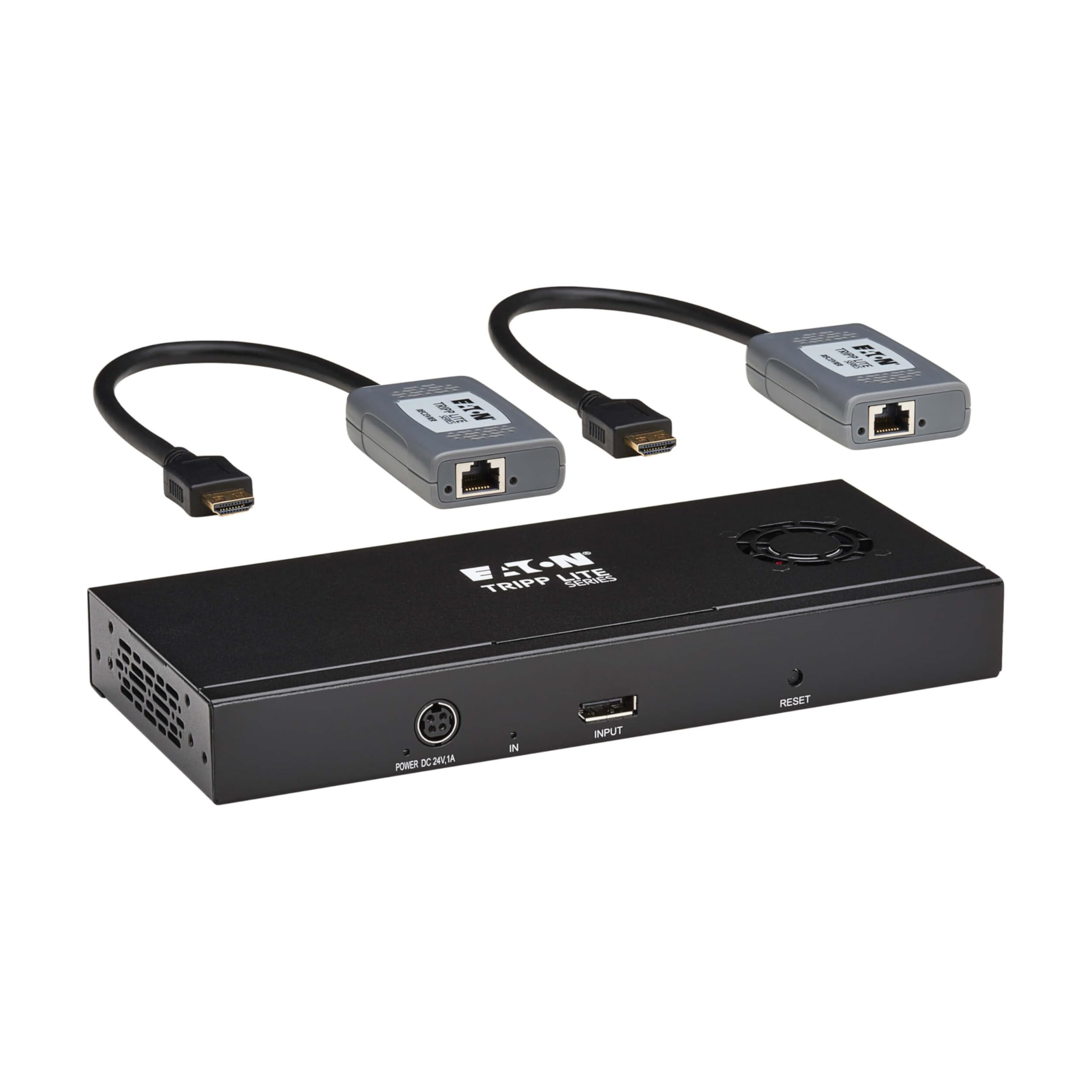 Tripp Lite Series 2-Port DisplayPort to HDMI Splitter + Extender Over Ethernet Cat6, Up to 8K@60Hz Video, 1 in 2 Out, DP 1.4, MST Hub, TAA Compliant, Plug-and-Play, 1-Year Warranty (B156E-002-H8K-K)
