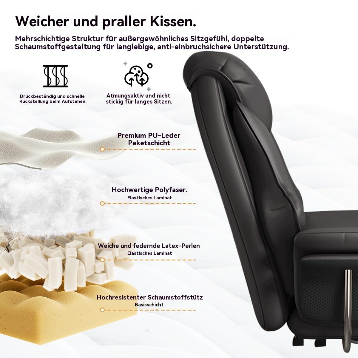 Großer und hoher Bürostuhl 250 kg Extrabreiter Leder-Chefsessel mit ausziehbarer Fußstütze Hochbelastbarer ergonomischer Stuhl Höhenverstellbarer Computerstuhl