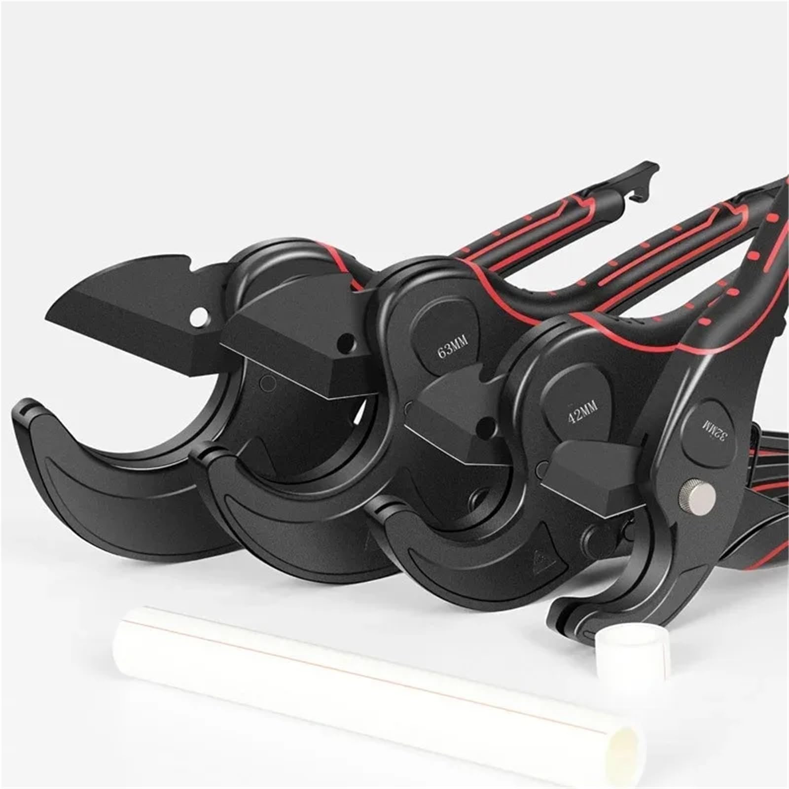 Cortador de tubos 42 mm a 75 con cuerpo aleación aluminio, trinquete, tijera, cortador PVC, PU, PP y PE, herramienta manual for cortar mangueras para Herramientas de Electricista(63.0mm)