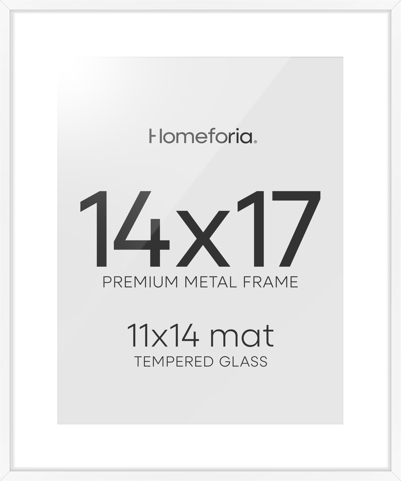Homeforia 14x17 White Picture Frame, High-End Metal, 11x14 Mat, Glass | High End Aluminum, Tempered Glass, Acid-Free 11x14 Removable Mat, 14x17 in Edge-to-Edge Display 17x14, Wall Kit, Set Of 2