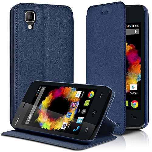 KARYLAX Seluxion - Housse Coque Etui à Rabat latéral Fonction Support Couleur Bleu pour Wiko Sunset + Film de Protection