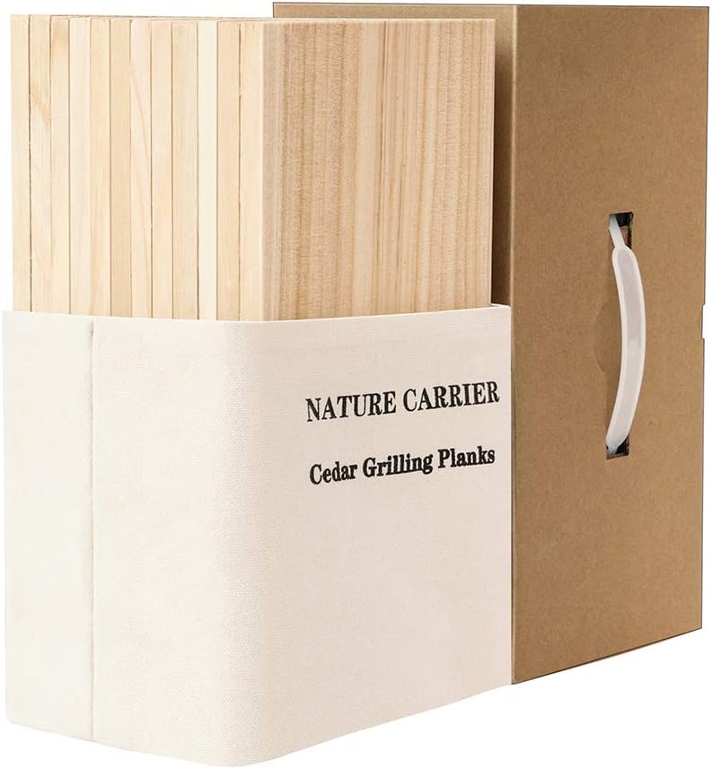 Nature Carrier Premium Cedar Planks for Grilling Salmon/Fish with Large Size: 6"x 12"x 0.4". Add Extra Flavor and Smoke -12 Gift Pack BBQ Aromatic Wood Cedar Grilling Planks.