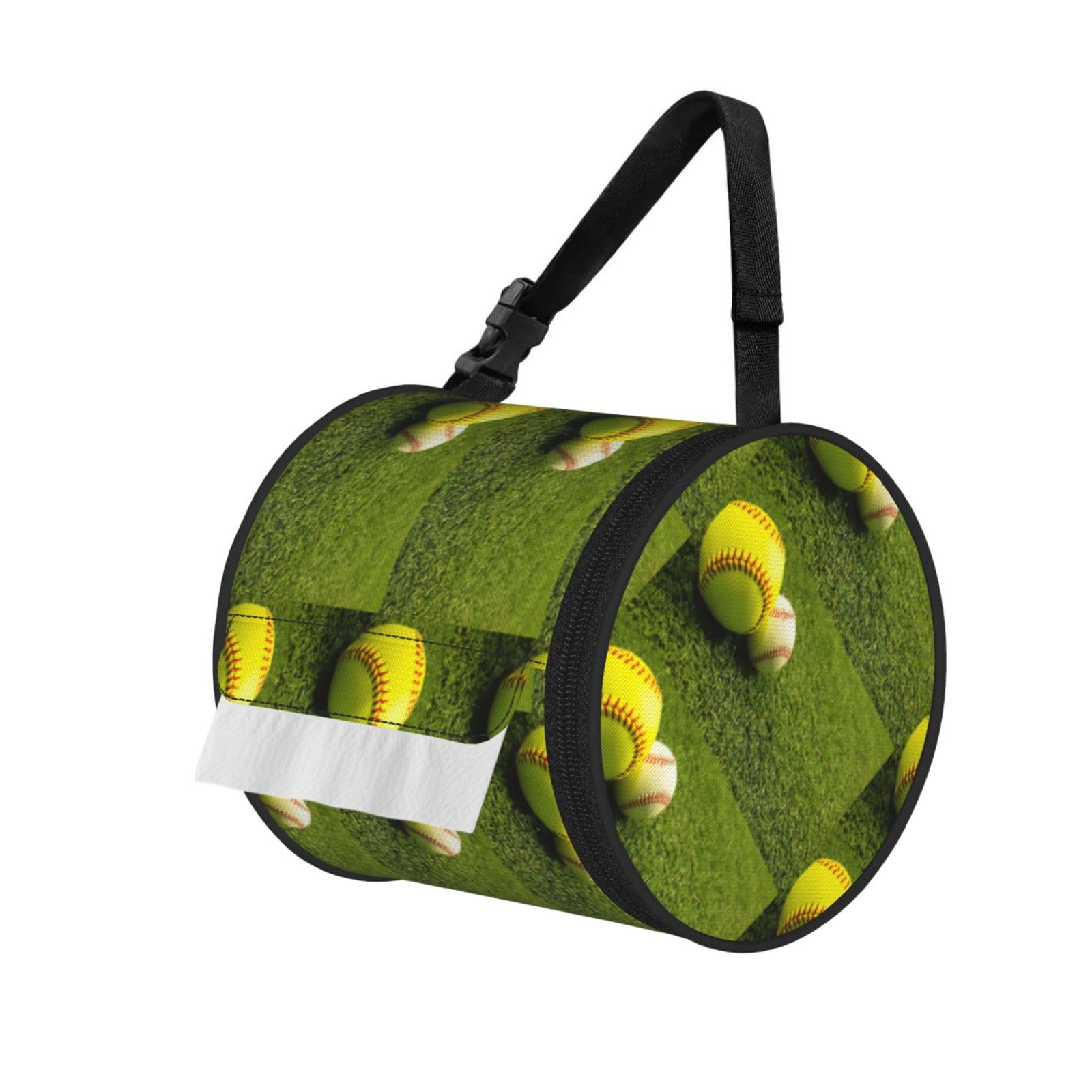 Grass Baseball Softball Printed Toilet Paper Holder Bag, Adjustable Strap Roll Paper Organizer for Car Kitchen Outdoor