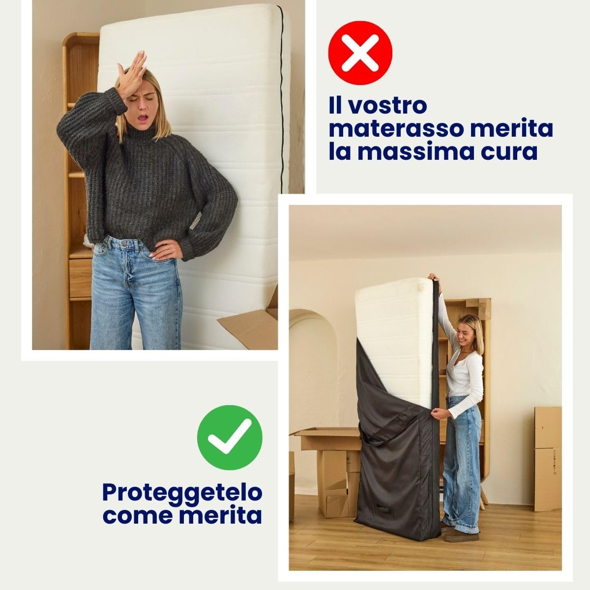 Dreamway - Custodia Protettiva per Materasso matrimoniale 180x200 - Resistente e Impermeabile - Perfetta per Trasloco, Stoccaggio o Trasporto - Certificata Oeko-Tex