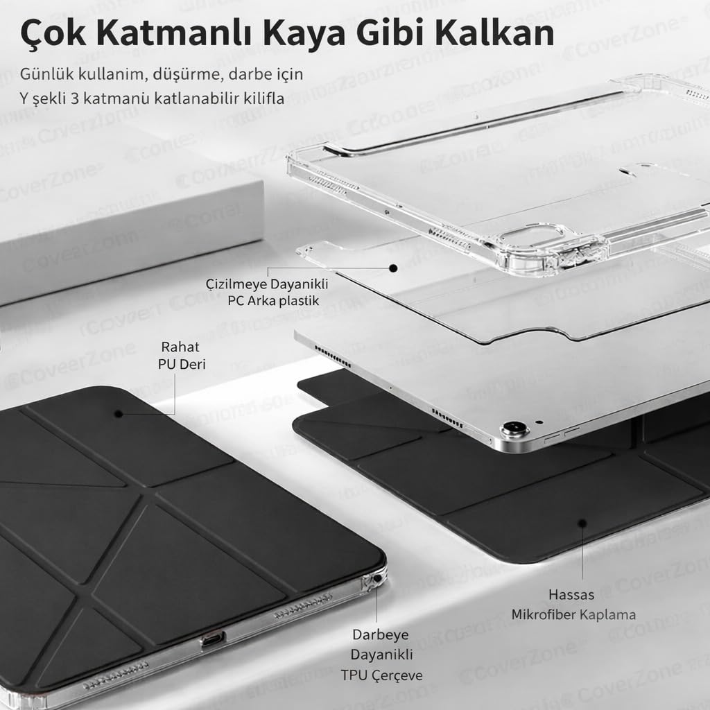 Coverzone Samsung Galaxy Tab S10 Lite ile uyumlu Kılıf SM-X400 Saydam Arka Kapak Flip Smart Cover Katlanabilir Standlı Darbe Emici Koruyucu Tablet Kılıfı Akıllı Uyku Özellikli Mavi