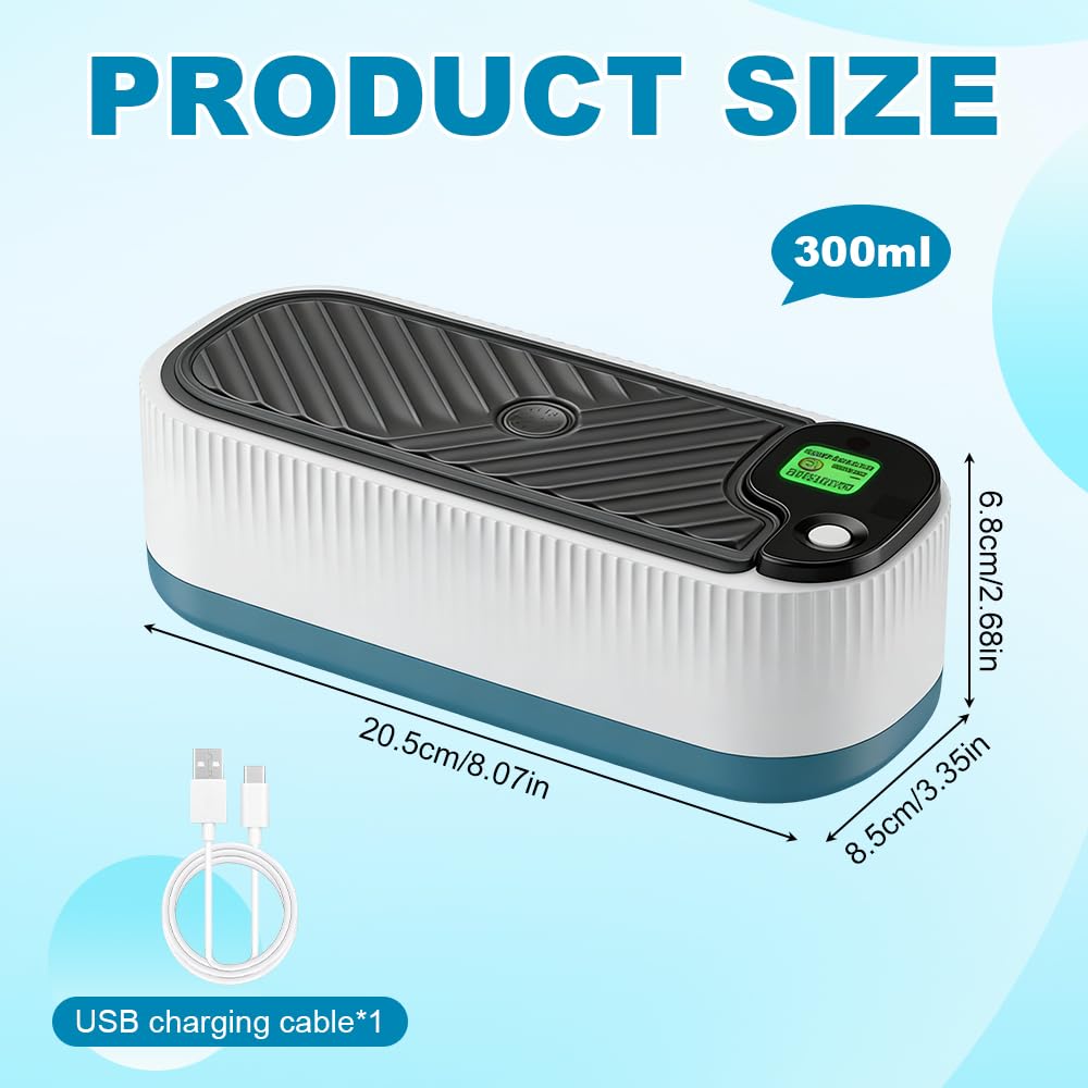 Nettoyeur Ultrasons, Bac a Ultrason 300ml, Nettoyeur Ultrasons Lunettes avec 3 Modes, Portable Nettoyeur Ultrason, Ultrasonic Cleaner pour Lunettes, Bijoux, Bagues, Pièces de Monnaie