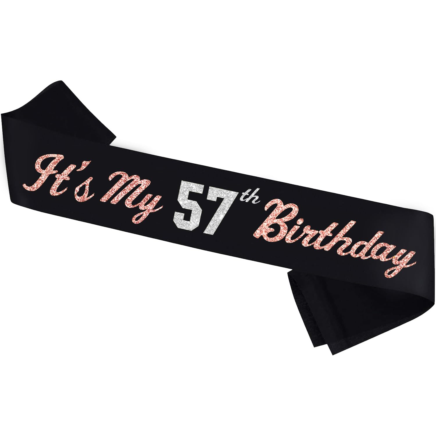 It’s My 57th Birthday Sash Silver Rose Gold Foil Black Satin Birthday Sash Happy 57th Birthday Party Gift Decorations Favors for Women Girls Men Boys (57) — image 1
