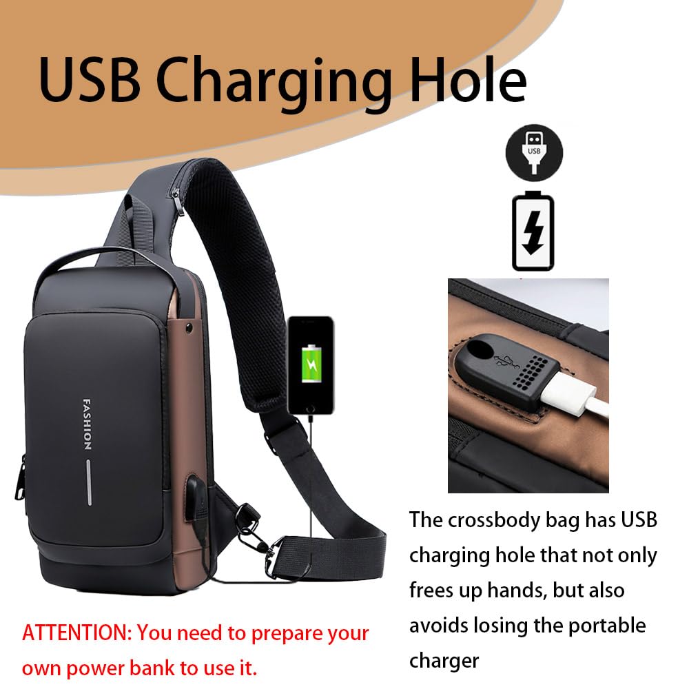 PEAGLOB Travel Sling Bag Waterproof Crossbody Bag with Combination Lock Anti-Theft PU Leather Chest Bag 3