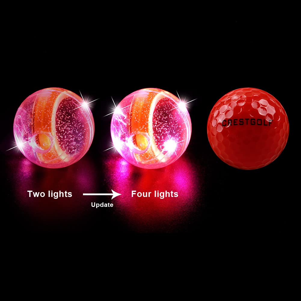 Crestgolf Palline da golf Glow in the Dark, Palline da golf Glow con 4 luci Palline da golf a LED luminose per la notte e regalo di golf per golfisti, 6 pezzi, senza borsa a rete