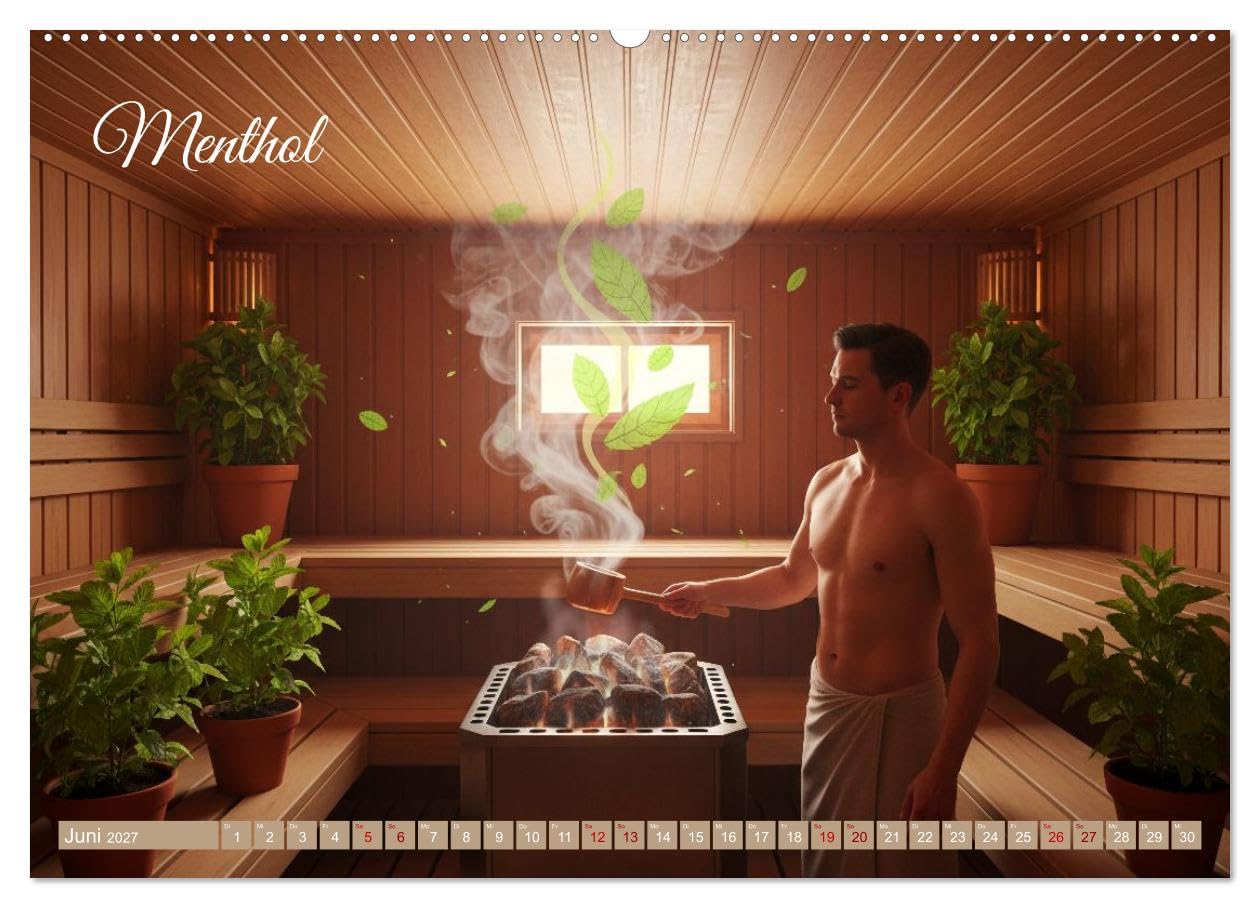 Sauna - Hitze, Duft, Genuss (hochwertiger Premium Wandkalender 2027 DIN A2 quer), Kunstdruck in Hochglanz: Der unsichtbare Luxus der Sauna – Aroma, ... und den Raum öffnen. (CALVENDO Gesundheit)