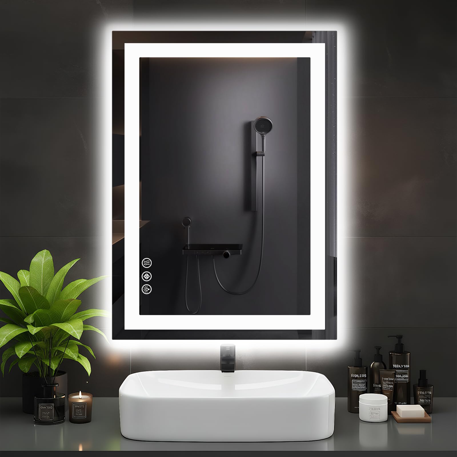 DUMOS 24.1"x32.1" LED Bathroom Mirror, Smart Anti-Fog Bathroom Vanity Mirror with Front Light & Backlit, 3 Color Temperatures, Dimmable, Memory