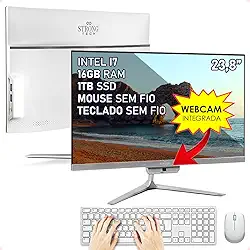 Computador Completo All In One Intel Core i7 23,8' Full HD 16GB SSD 1TB 4 Núcleos Super Turbo Hdmi Teclado e Mouse Strong Tech