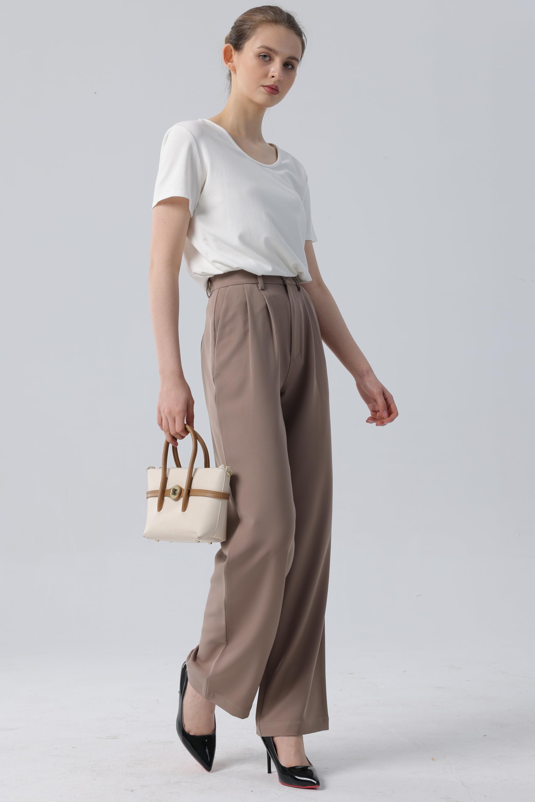 Tronjori Pantaloni da donna a vita alta casual a gamba dritta pantaloni da lavoro per ufficio pantaloni da lavoro pantaloni da tuta con elastico in vita