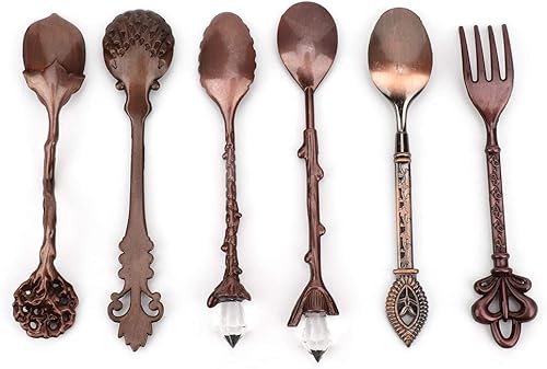 Miniatura 8 de Juego de 6 cucharas y tenedores, juego de 6 cucharas innovadoras de aleación de zinc, juego de tenedores y cucharas de postre para café, cubiertos y