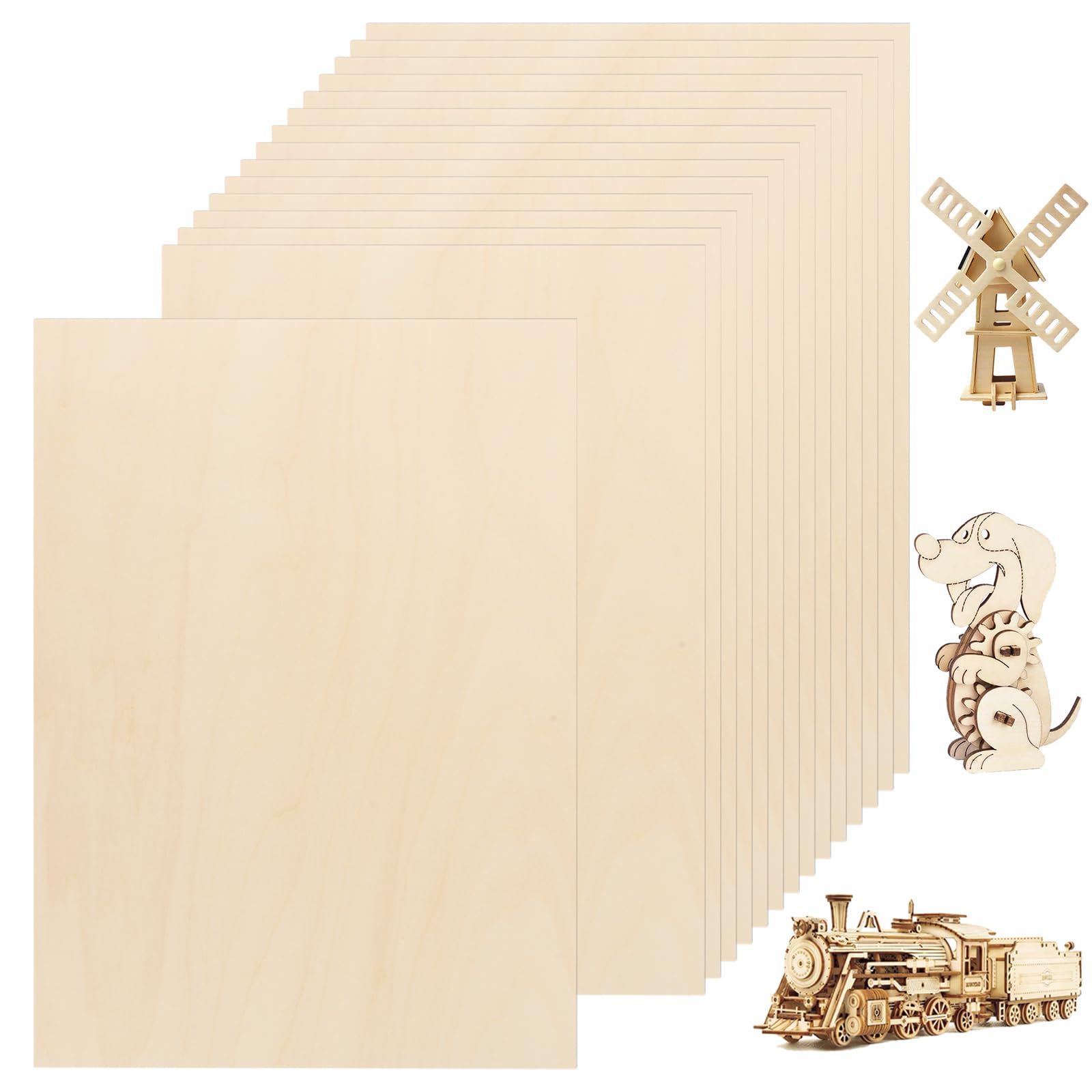 Balsaholzplatten, 400 x 300 x 3 mm, Sperrholzplatten, unlackierte Lindenholzplatten für Bastelprojekte, Holzhandwerk-Modell, Brandmalerei, Malerei und Gravur, 15 Stück