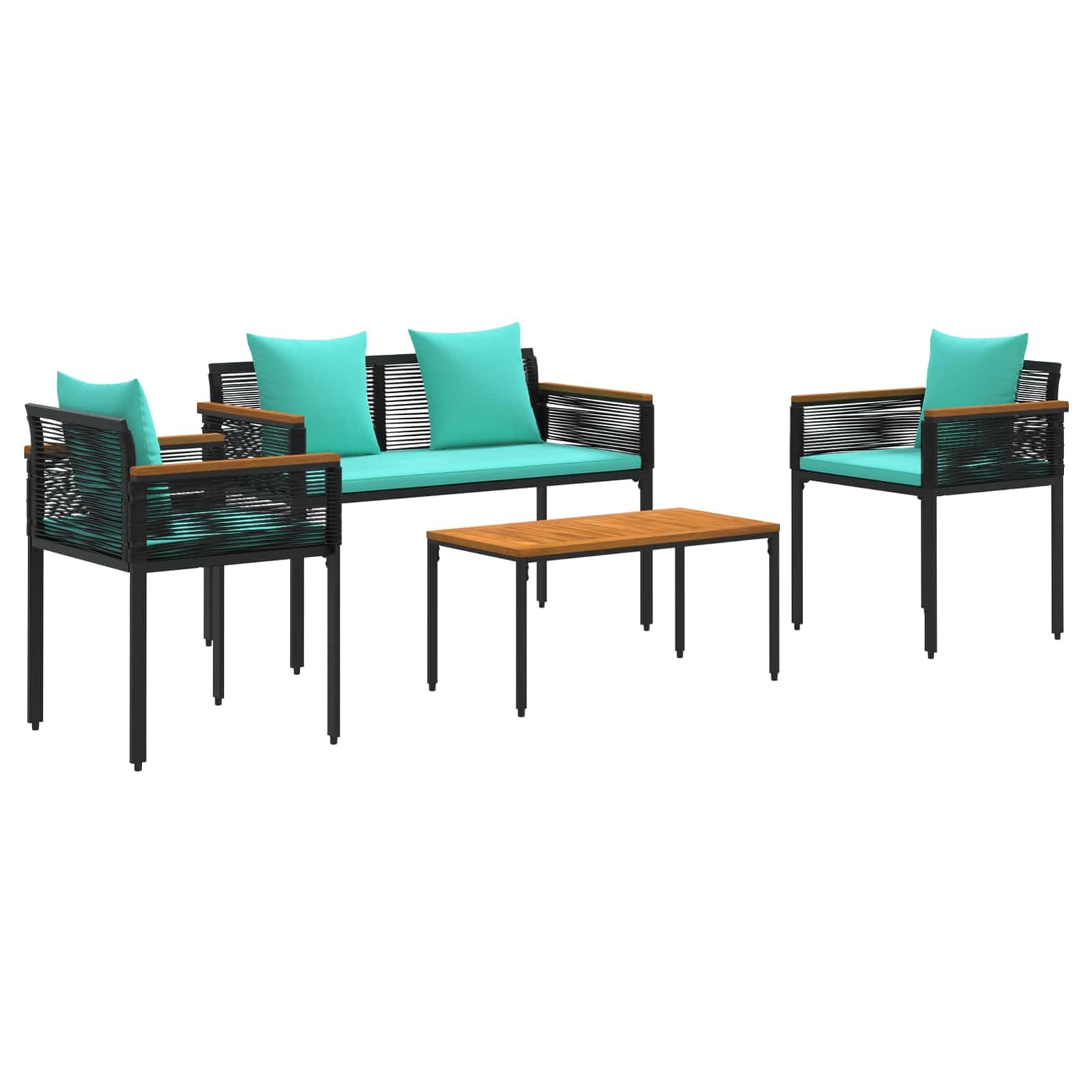 Gecheer Set Mobili da Giardino in Rattan PE, Tavolo e Sedie Esterni con Cuscini, Struttura Acciaio, Nero e Turchese, per Terrazza Giardino Balcone Patio