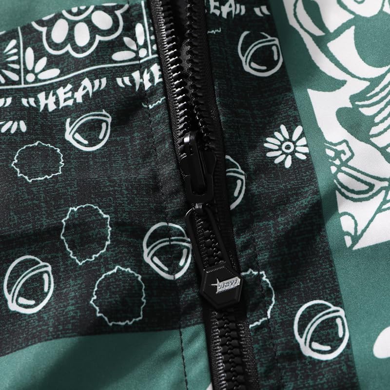 Men's Cartoon Print Hooded Jacket Jacket Black and Gray Pattern Full Zipper Fall and Winter