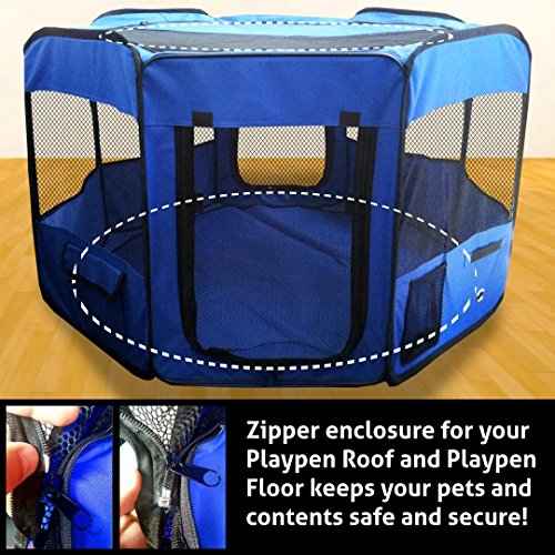 ToysOpoly 45" Indoor/Outdoor Pet Playpen Cage. Best Exercise Kennel for Your Dog, Cat, Rabbit, Puppy, Hamster or Guinea Pig. Portable for Easy Travel. (Blue)