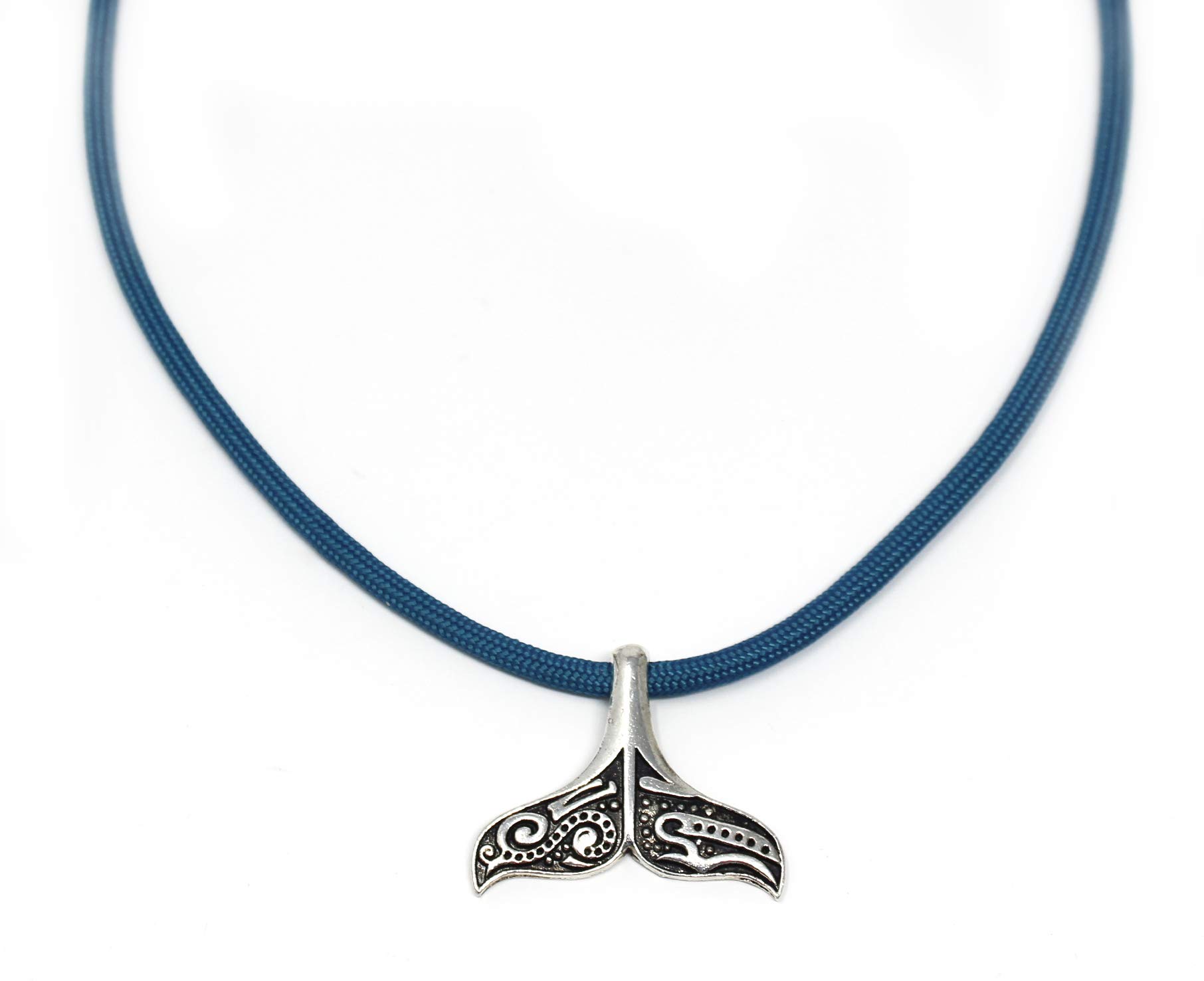 Style ARThouse Whale Rider, Pewter Whale's Tail Pendant on Ocean Green Paracord, 20 Inches Adjustable