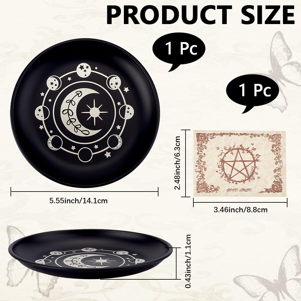 CREATCABIN Phase Moon Star Offering Bowl Altar Ritual Plate Stainless Steel Flat Bowl Round Tray Prayer Dish Candle Holder with Card Black Jewelry Dish for Smudging Incense Burner Decoration 5.55Inch - Image 2