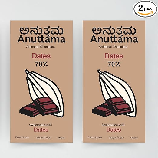 ANUTTAMA Dark Chocolate | 70% Cocoa | Chocolate Diwali Offer | Sweetened with Dates | Handmade Chocolate | Dark Chocolate Bar | No Artificial Flavours and Colors | Vegan | Natural Chocolate Bar | Pack of 2