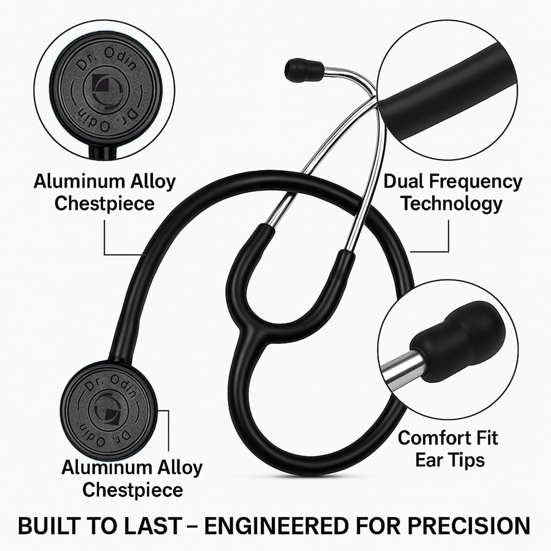 Dr. Odin OED101 LED Sphygmomanometer with OST005 Stethoscope | Combo of Non-Mercury BP Monitor with LED Display & Dual Head Stethoscope for Clinic and Home Use - Image 6 thumbnail
