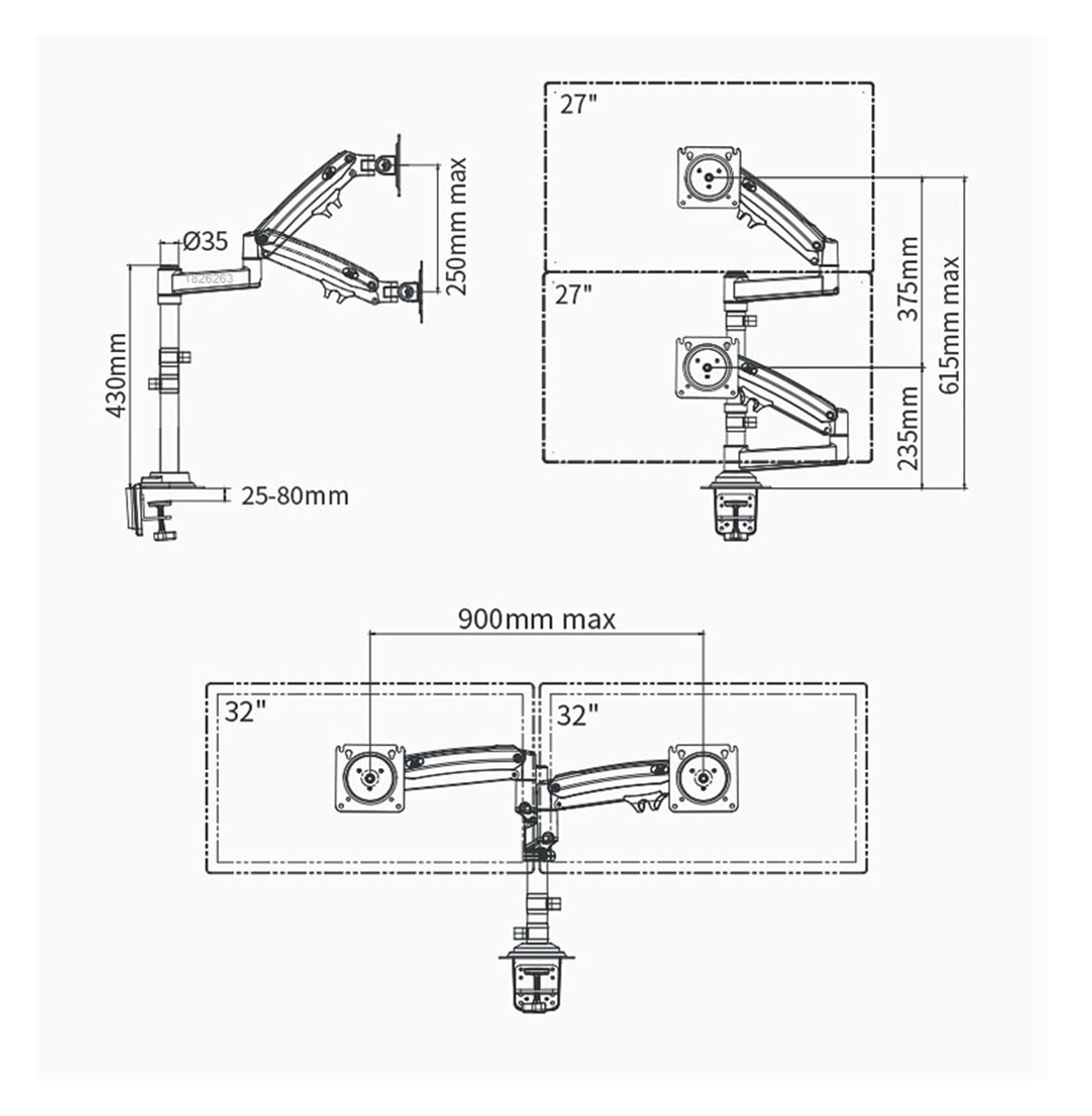 Supporto per Monitor, 22 "-32" Braccio porta monitor doppio da scrivania Molla a gas Supporto for TV LCD Full Motion 2-12 kg Staffa ergonomica con morsetto a doppio braccio