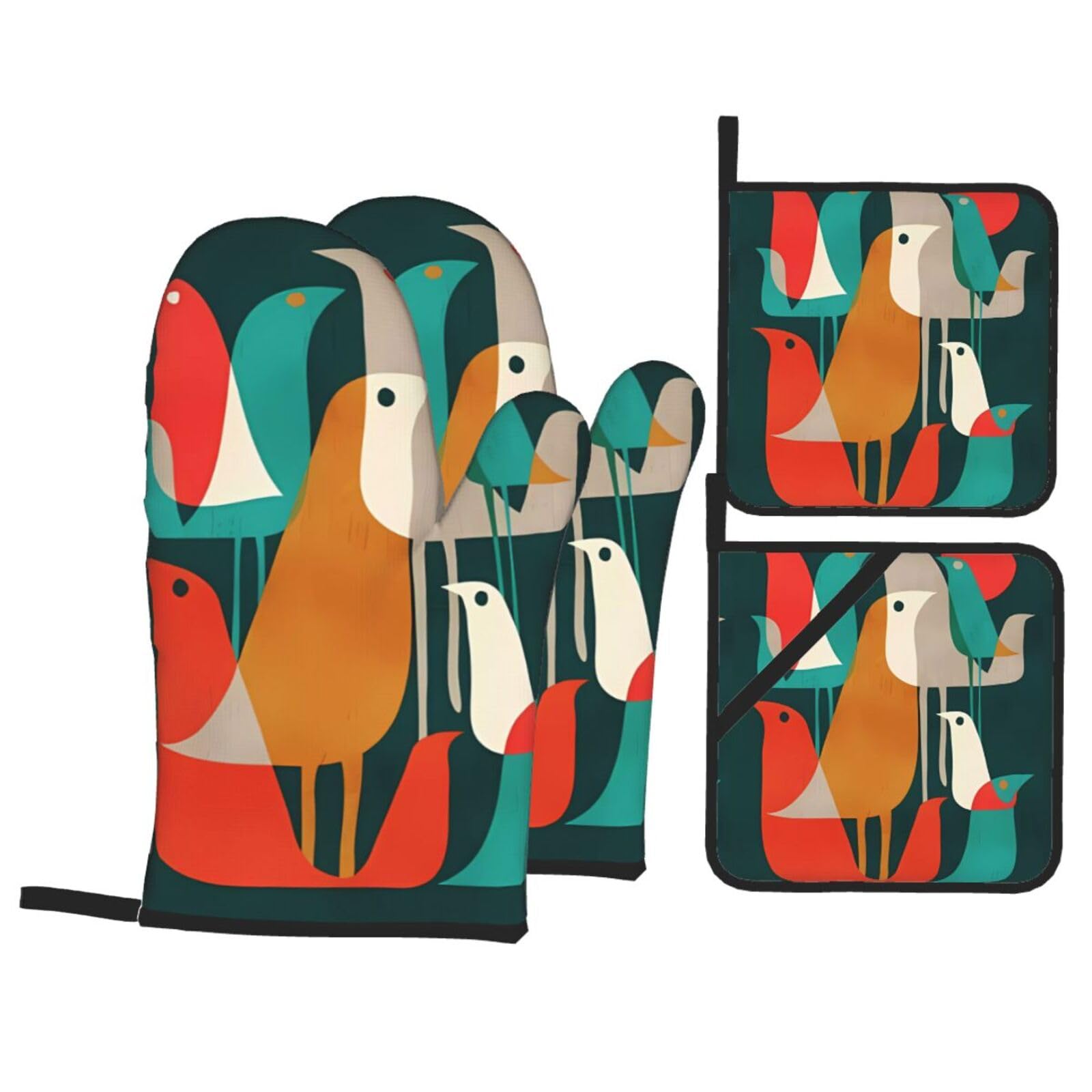 WHJSHOP Flock of Birds Prints Oven Mitts & Pot Holders Set - Waterproof Kitchen Layers & Heat Resistant - Durable Covers for Safe Cooking & Easy Cleanup